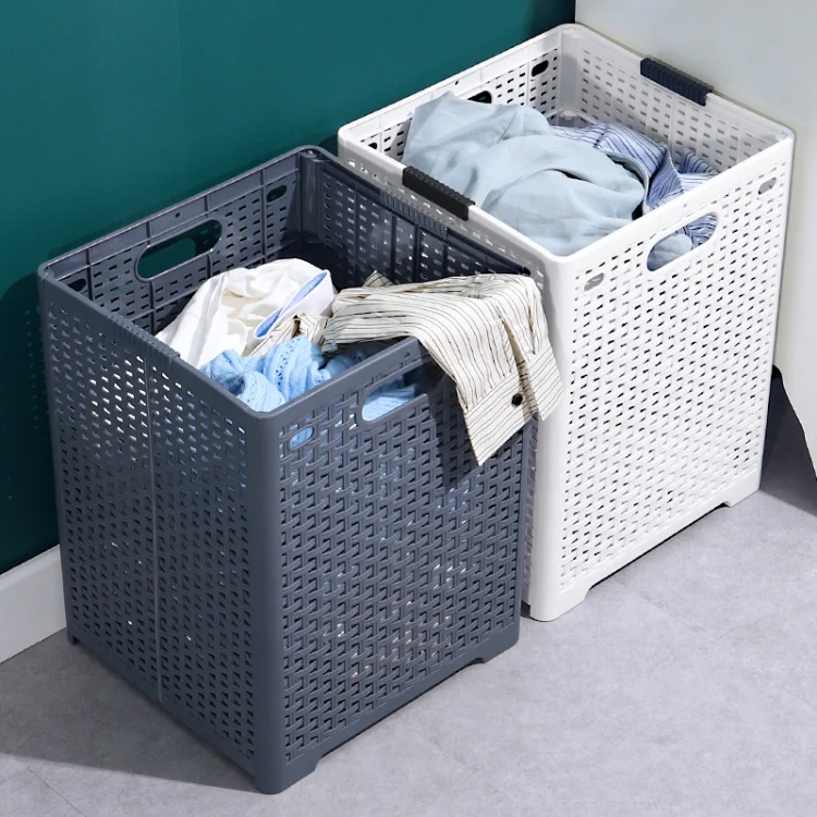 Foldable Dirty Clothes Basket Wall Mounted Bathroom Dirty Clothes Storage Frame Plastic Laundry Basket, Specification: Extra Large Gray - Image 2