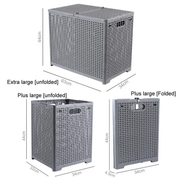 Foldable Dirty Clothes Basket Wall Mounted Bathroom Dirty Clothes Storage Frame Plastic Laundry Basket, Specification: Extra Large Gray - Image 3