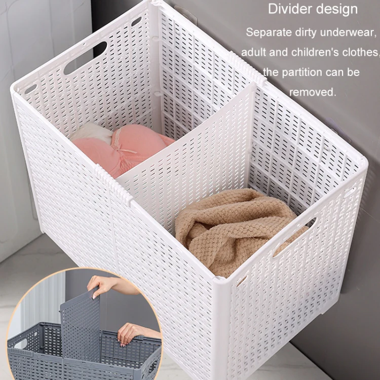 Foldable Dirty Clothes Basket Wall Mounted Bathroom Dirty Clothes Storage Frame Plastic Laundry Basket, Specification: Extra Large Gray - Image 4