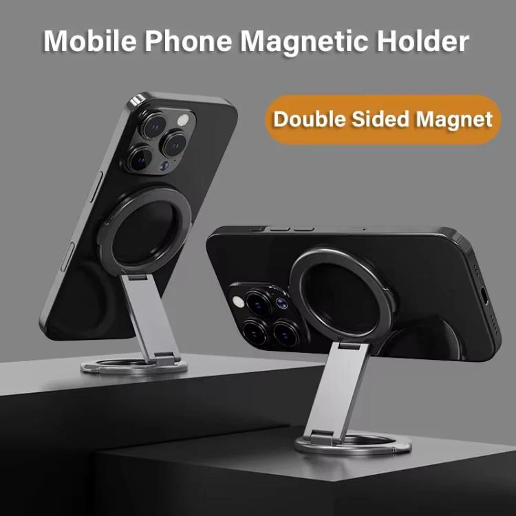 Foldable Double-sided Magnetic Phone Holder Gym Car Universal Stand, Spec: Mirror Type Black - Image 2