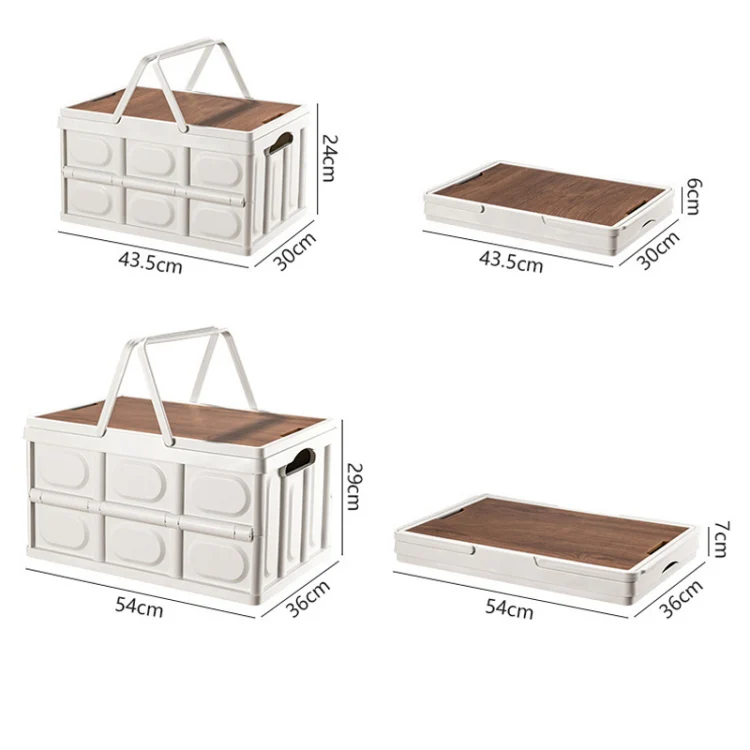 Foldable Outdoor Camping Storage Case Car Storage Box Organizer With Wooden Lid Large Black - Image 3