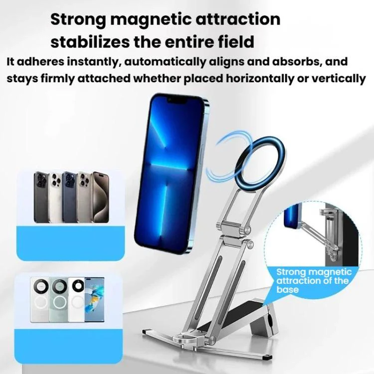 Foldable Ultra-Thin Desktop Phone Magnetic Stand Portable Tripod Phone Mount(Silver) - Image 6