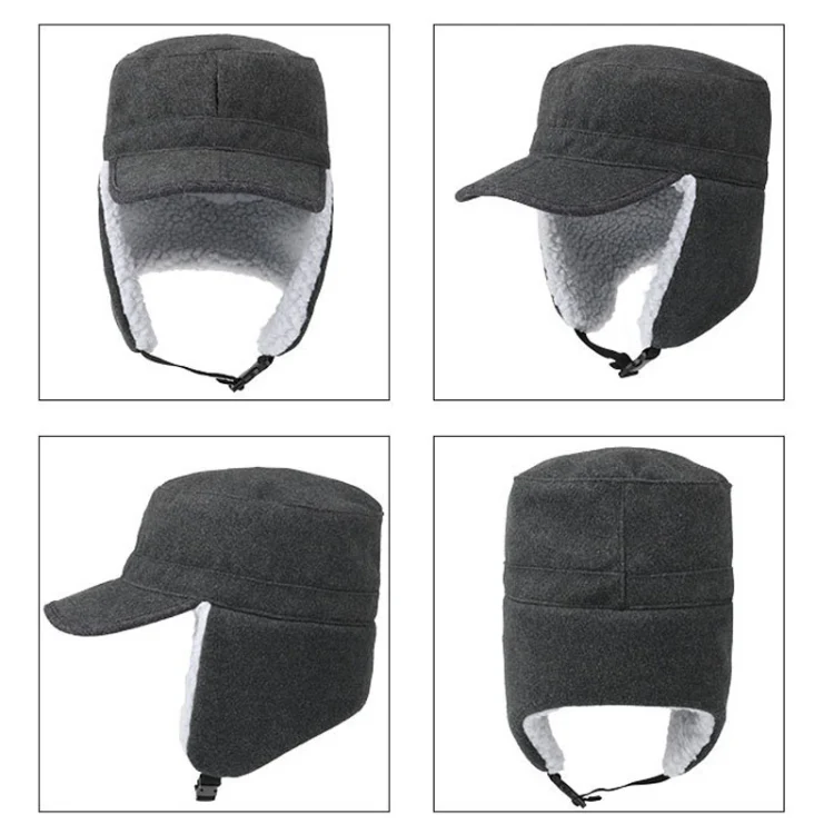 Foldable Warm Lamb Down Thickened Windproof Duck Tongue Hat, Style: Women (Wine Red) - Image 3