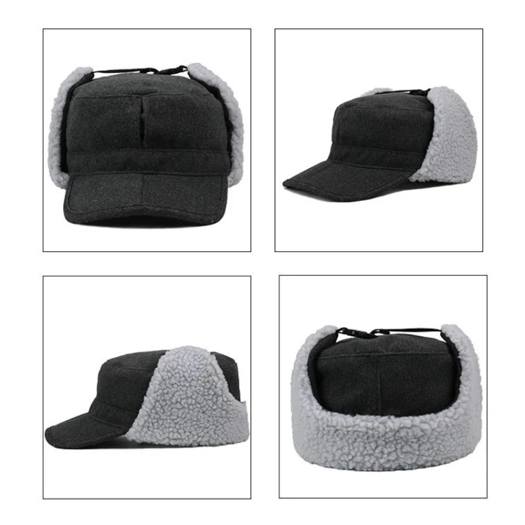 Foldable Warm Lamb Down Thickened Windproof Duck Tongue Hat, Style: Women (Wine Red) - Image 4