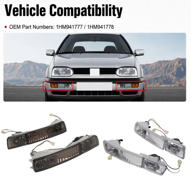 For 1992-1997 Volkswagen Golf / Jetta Front Bumper Crystal Fog Light Kit 1HM941777 / 1HM941778(White) - Image 7