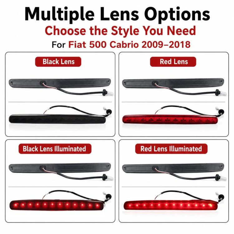 For 2009-2018 Fiat 500 Convertible High-Mount Brake Light 77365246 / 68140780AA(Black) - Image 3