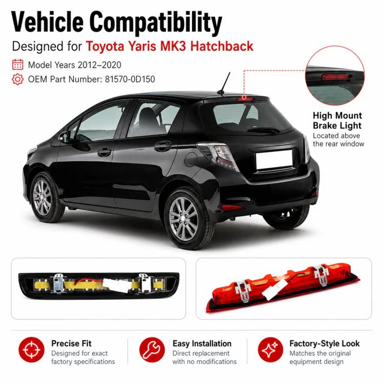 For 2012-2020 Toyota Yaris MK3 Rear High-Mounted Brake Light 81570-0D150(Black) - Image 4