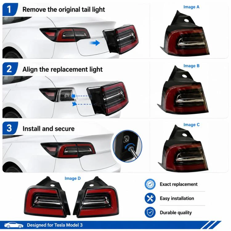 For 2017-2020 Tesla Model 3 Taillight 31077397-00-G / 10773978-00(Right) - Image 4