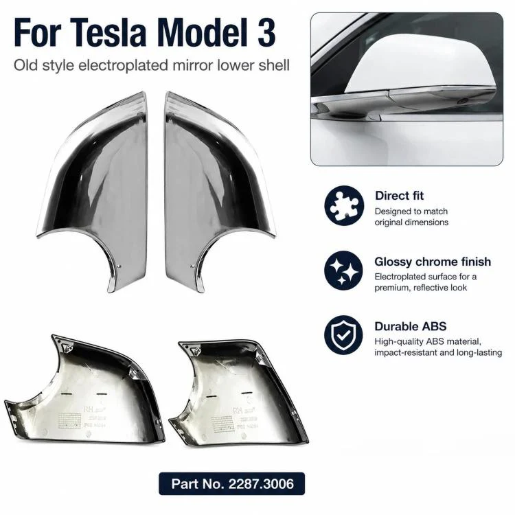 For 2017-2022 Tesla Model 3 Electroplated Rearview Mirror Back Cover 2287.3006(Left) - Image 3