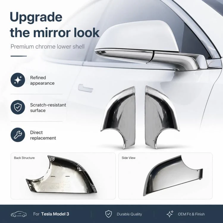 For 2017-2022 Tesla Model 3 Electroplated Rearview Mirror Back Cover 2287.3006(Left) - Image 4