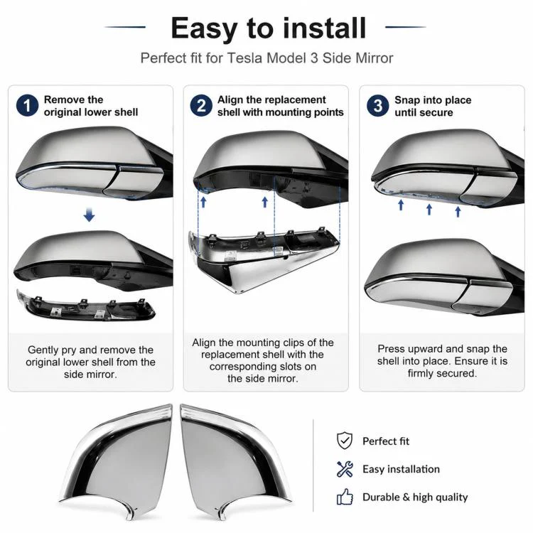 For 2017-2022 Tesla Model 3 Electroplated Rearview Mirror Back Cover 2287.3006(Left) - Image 6