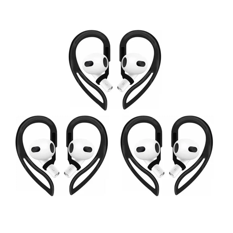 For AirPods 3/2/1 & Pro 3/2/1 XDcase 3 Pairs Soft Rubber Anti-slip Sports Ear Hooks(Black)