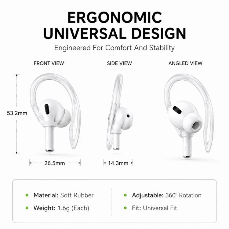 For AirPods 3/2/1 & Pro 3/2/1 XDcase 3 Pairs Soft Rubber Anti-slip Sports Ear Hooks(Black) - Image 2