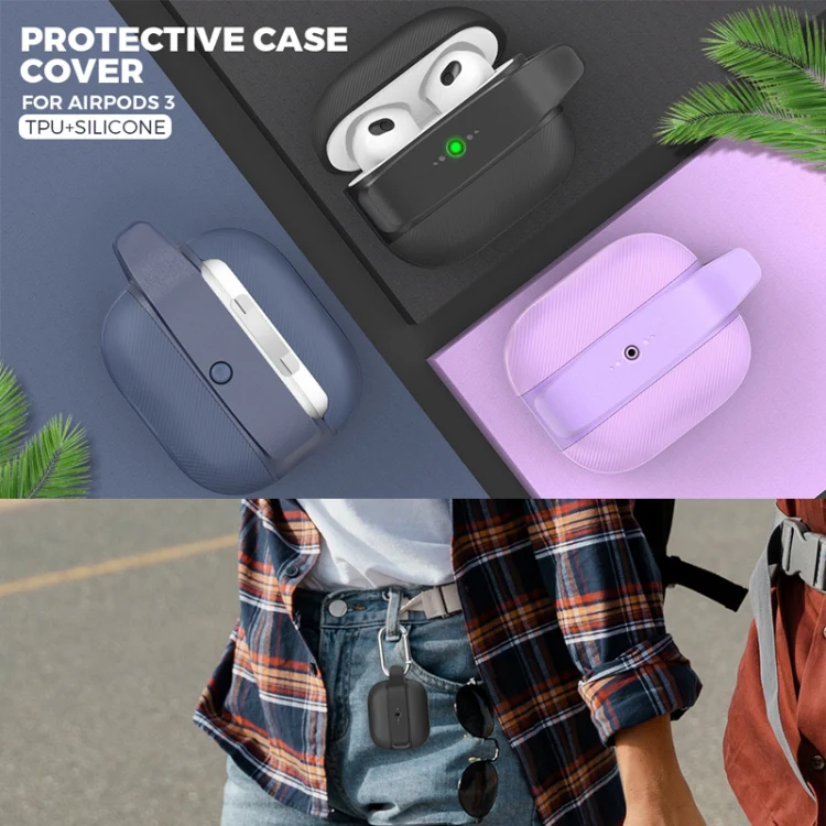 For AirPods 3 AhaStyle PT179 TPU+Silicone Split Protective Case(Purple) - Image 3