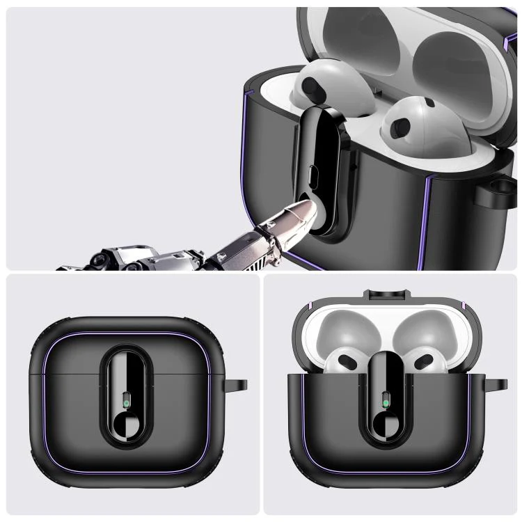 For AirPods 3 Armor Magnetic Wireless Earphones Case with Security Lock(Black Orange) - Image 4