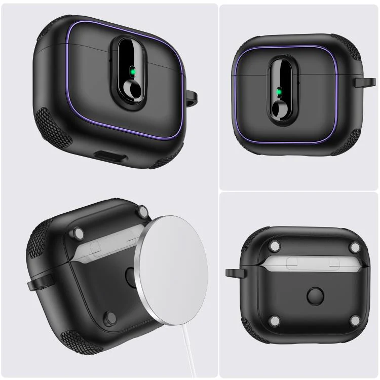 For AirPods 3 Armor Magnetic Wireless Earphones Case with Security Lock(Black Orange) - Image 5