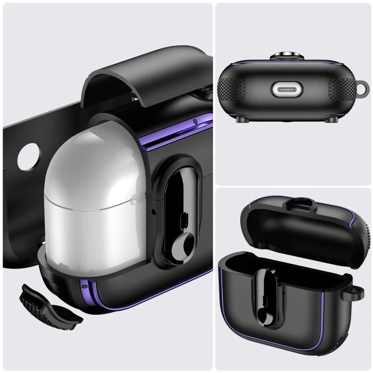 For AirPods 3 Armor Magnetic Wireless Earphones Case with Security Lock(Black Orange) - Image 6