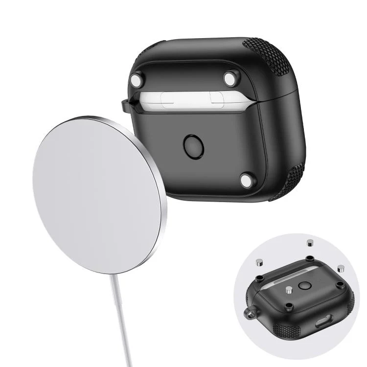 For AirPods 3 Armor Magnetic Wireless Earphones Case with Security Lock(Black Orange) - Image 7