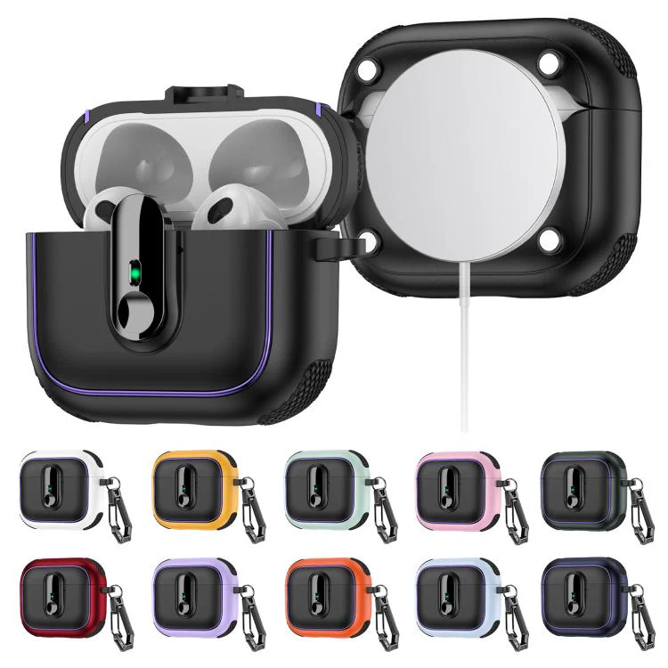 For AirPods 3 Armor Magnetic Wireless Earphones Case with Security Lock(Black Pink) - Image 2