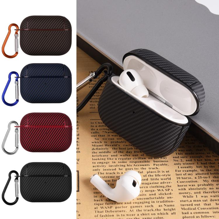 For AirPods 3 Carbon Fibre Texture PU Earbuds Box PC Case with Hook(Brown) - Image 2