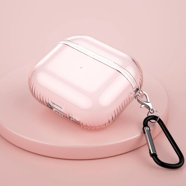 For Airpods 3 Corrugated Shockproof Air-Cushioned Earphone Protective Cover(Transparent Pink)