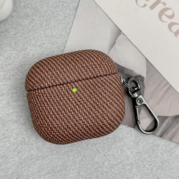 For AirPods 3 Diagonal Striped Leather Bluetooth Earphone Protective Case(Dark Coffee)