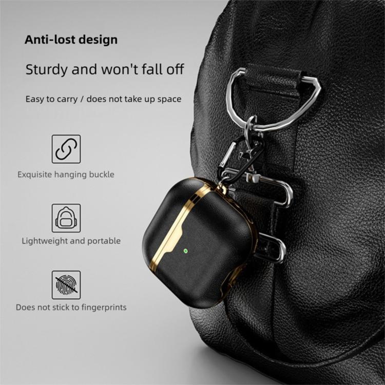 For Airpods 3 Electroplated Leather Shockproof Puleather Protective Case(Gilded Brown) - Image 3