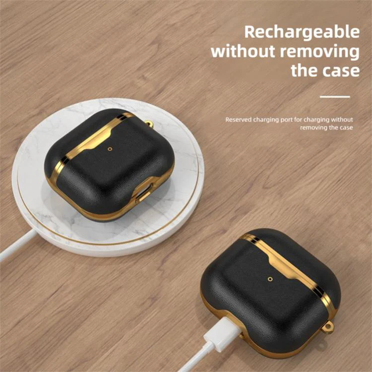 For Airpods 3 Electroplated Leather Shockproof Puleather Protective Case(Gilded Brown) - Image 4