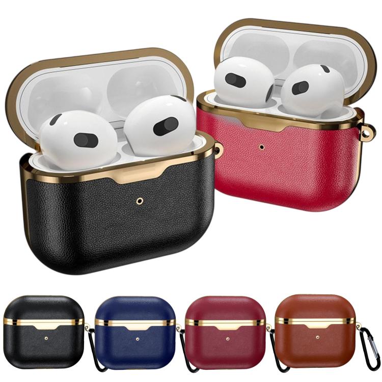 For Airpods 3 Electroplated Leather Shockproof Puleather Protective Case(Gilded Magenta) - Image 2