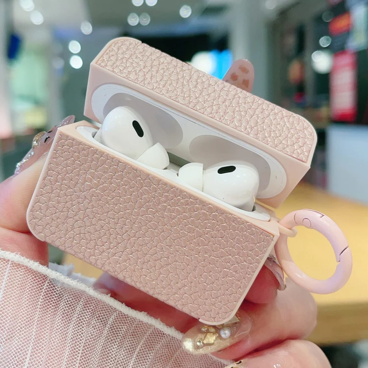 For AirPods 3 Litchi Texture Leather Sticker Earphones Protective Case(Brown) - Image 2
