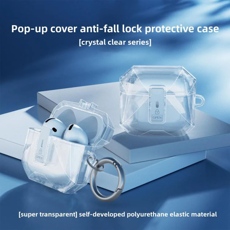 For Airpods 4 Automatic Flip-Top Magnetic Transparent Protective Cover(Transparent Pink) - Image 2