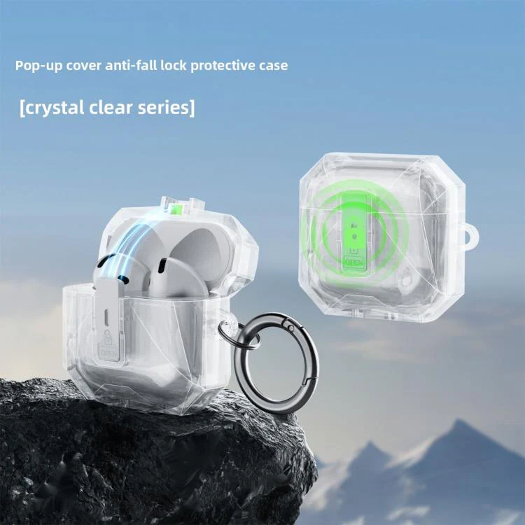 For Airpods 4 Automatic Flip-Top Magnetic Transparent Protective Cover(Transparent Pink) - Image 3