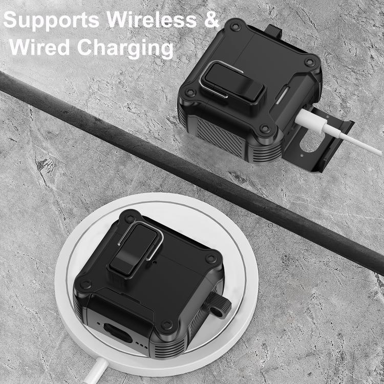 For AirPods 4 Safety Buckle Magnetic Auto Pop-Up Earphones Protective Case With Holder(Black) - Image 6