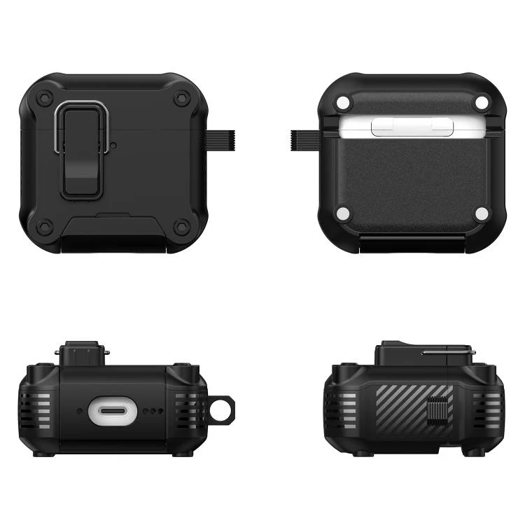 For AirPods 4 Safety Buckle Magnetic Auto Pop-Up Earphones Protective Case With Holder(Black Orange) - Image 2
