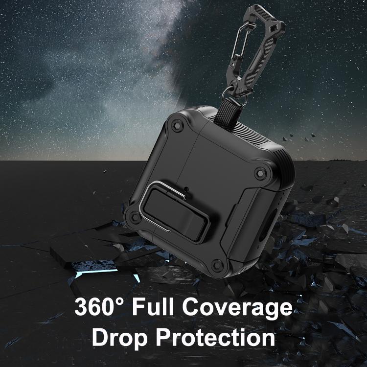 For AirPods 4 Safety Buckle Magnetic Auto Pop-Up Earphones Protective Case With Holder(Black Purple) - Image 7