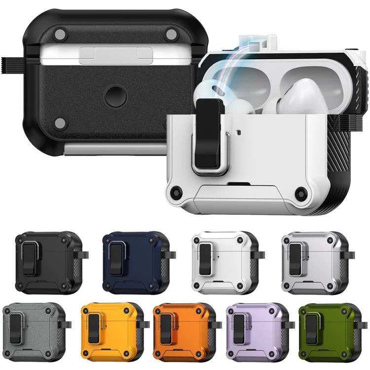For AirPods 4 Safety Buckle Magnetic Auto Pop-Up Earphones Protective Case With Holder(Black Purple) - Image 9