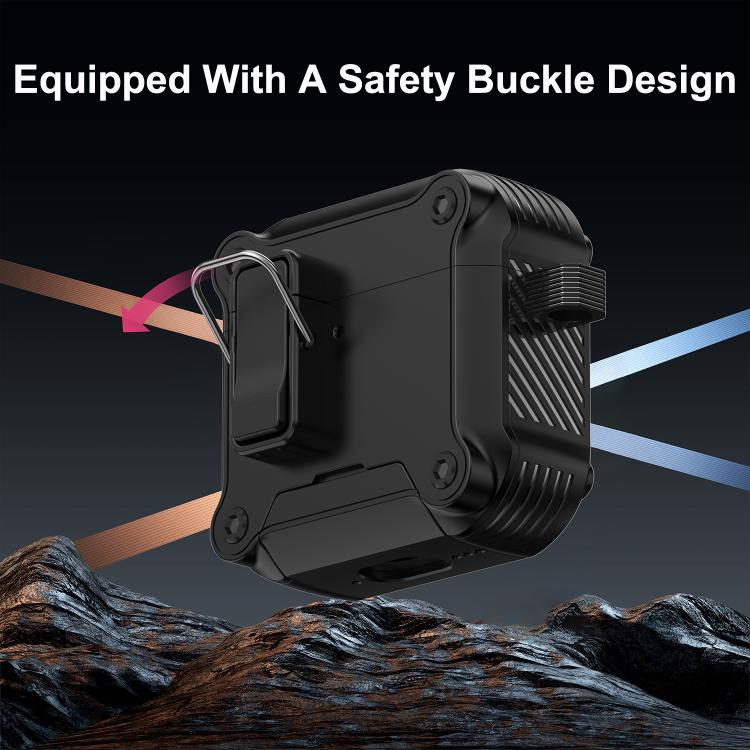For AirPods 4 Safety Buckle Magnetic Auto Pop-Up Earphones Protective Case With Holder(Black Yellow) - Image 4