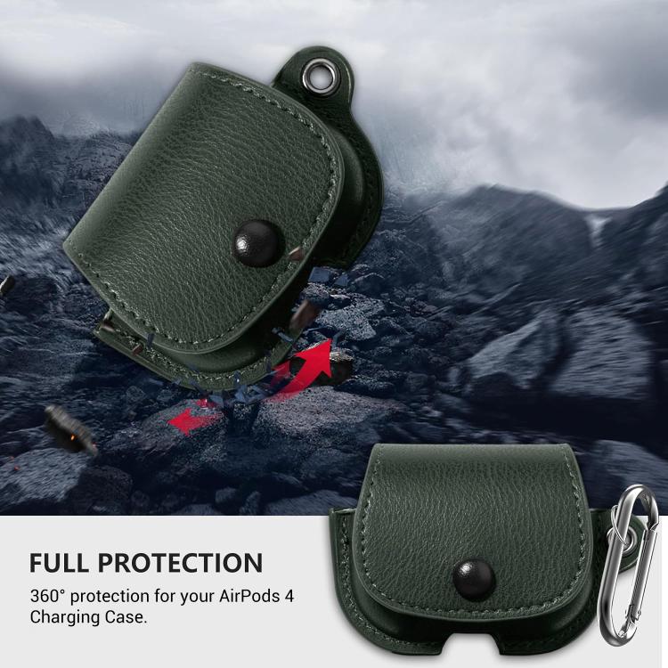 For AirPods 4 XDcase Backpack Style PU Leather Earphone Protective Case with Carabiner(Green) - Image 3