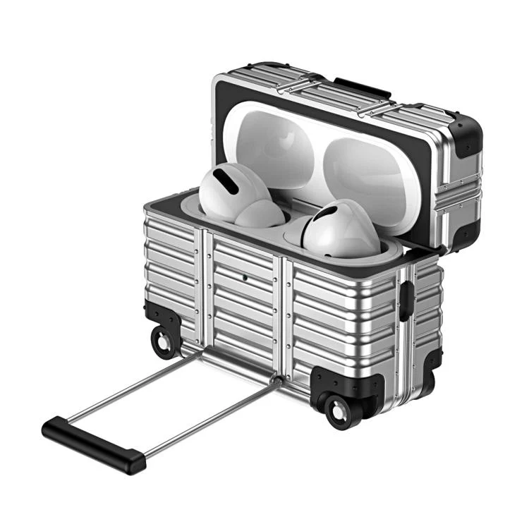 For AirPods Pro 2 / 1 XDcase Suitcase Design PC Hybrid TPU Earphone Case with Holder(Silver) - Image 4