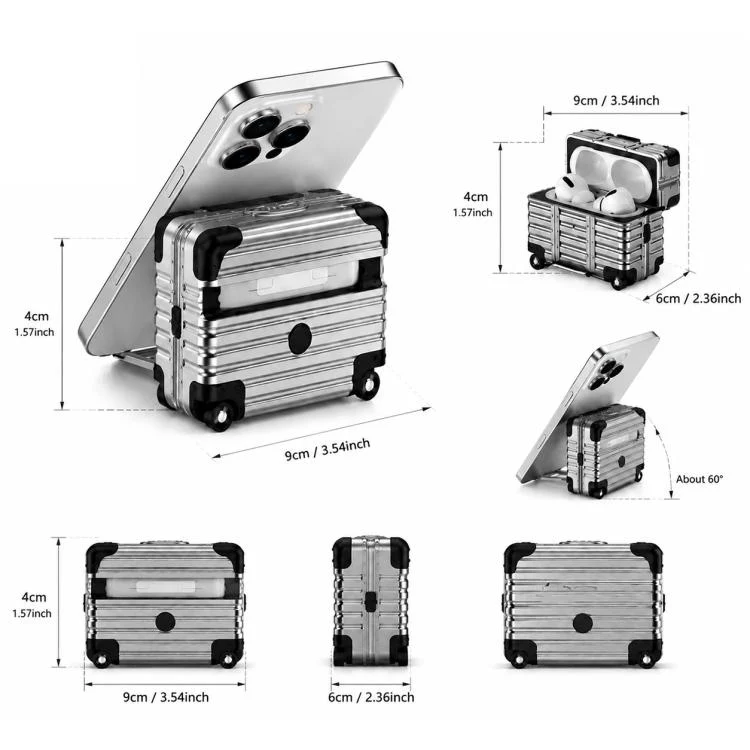 For AirPods Pro 2 / 1 XDcase Suitcase Design PC Hybrid TPU Earphone Case with Holder(Silver) - Image 5