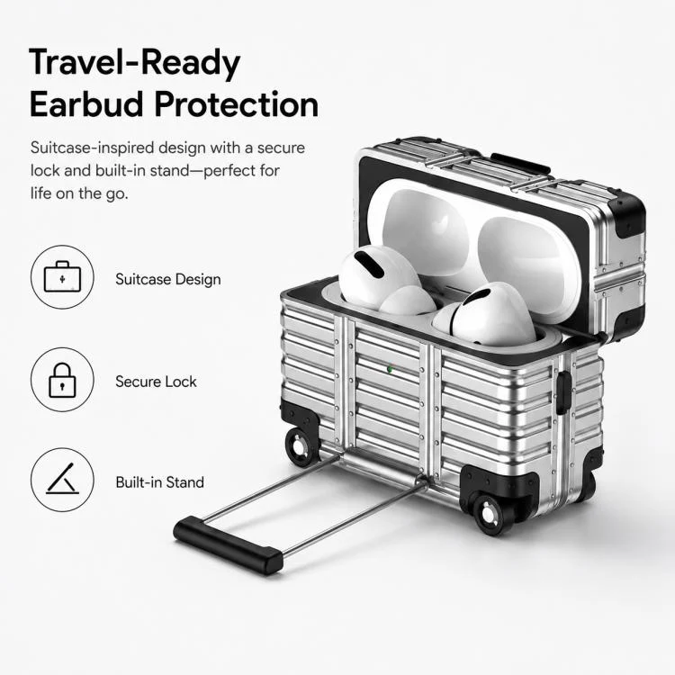 For AirPods Pro 2 / 1 XDcase Suitcase Design PC Hybrid TPU Earphone Case with Holder(Silver) - Image 7