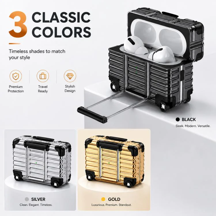 For AirPods Pro 2 / 1 XDcase Suitcase Design PC Hybrid TPU Earphone Case with Holder(Black) - Image 11