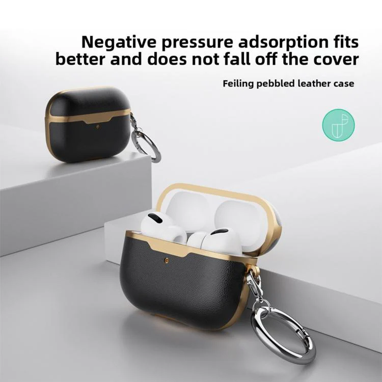 For Airpods Pro 2 Business Full Coverage Vegan Leather Protective Case(Gilded Black) - Image 2