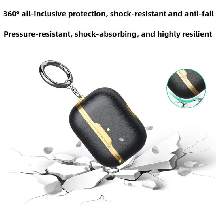 For Airpods Pro 2 Business Full Coverage Vegan Leather Protective Case(Gilded Black) - Image 5