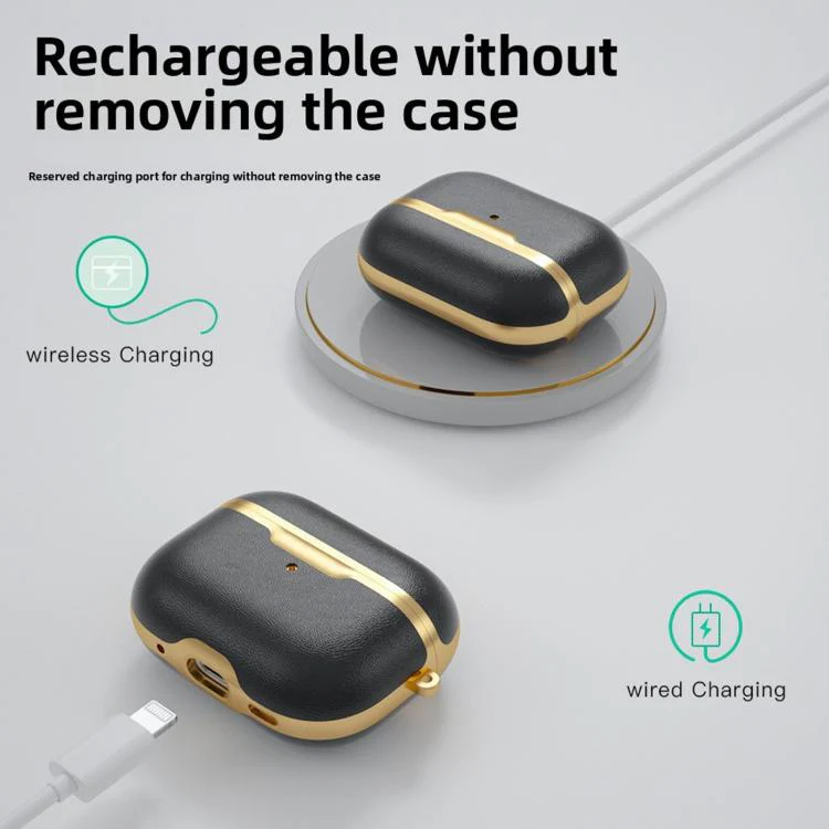 For Airpods Pro 2 Business Full Coverage Vegan Leather Protective Case(Gilded Magenta) - Image 3
