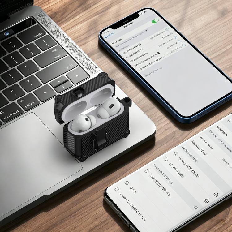 For AirPods Pro 2 Foldable Stand Eagle-Inspired Carbon Fiber Texture Earphone Protective Case(Black) - Image 8