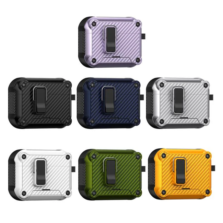 For AirPods Pro 2 Foldable Stand Eagle-Inspired Carbon Fiber Texture Earphone Protective Case(Green) - Image 2