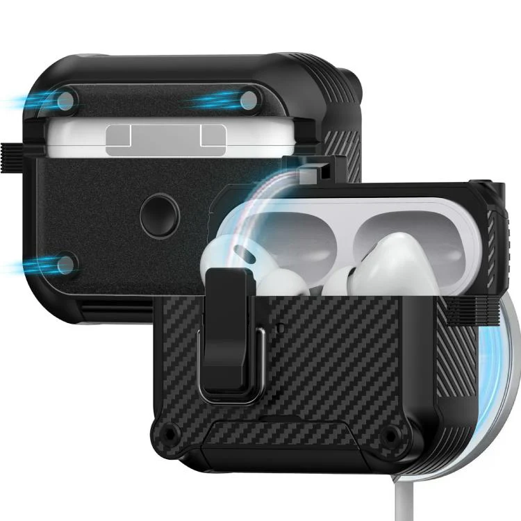 For AirPods Pro 2 Foldable Stand Eagle-Inspired Carbon Fiber Texture Earphone Protective Case(Silver) - Image 4