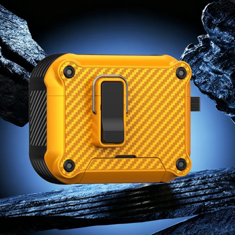 For AirPods Pro 2 Foldable Stand Eagle-Inspired Carbon Fiber Texture Earphone Protective Case(Yellow)