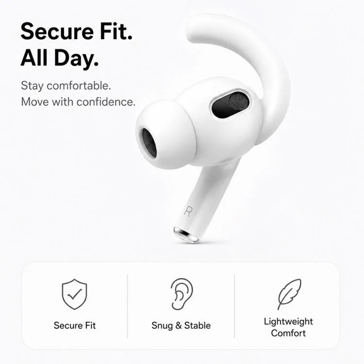 For AirPods Pro 3 XDcase 6 Pairs Silicone Anti-slip Sports Ear Covers with Storage Case & Carabiner(Black) - Image 3